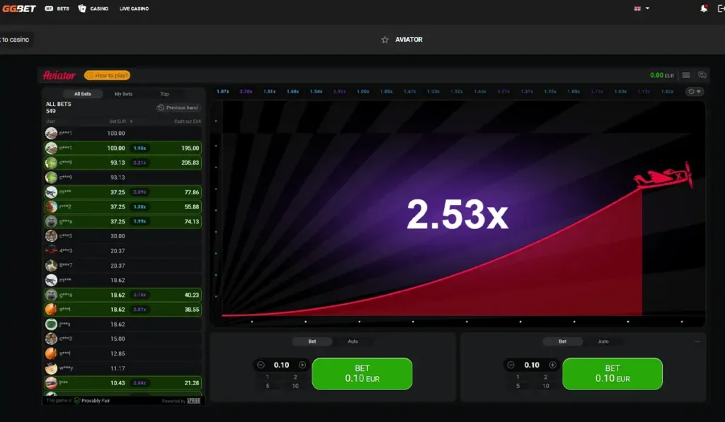 Aviator betting 